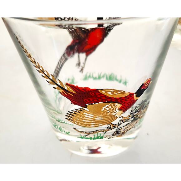 GLASSES/OLD FASHION/Vintage Pheasant-MCM-Hunting Barware-Red Gold-Set of 4 - Picture 8 of 14